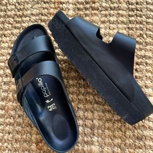 Arizona Platform Flex Exquisite Sandal by Birkenstock Black Leather Women’s 11